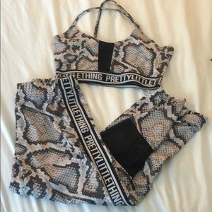 Pretty little thing logo snake leggings sports bra